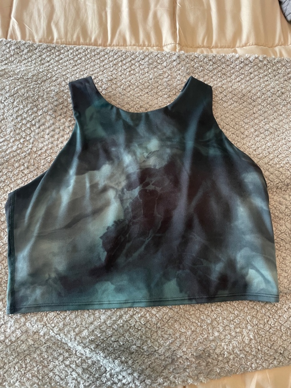 Athleta Green Black Marble Crop Sports Bra